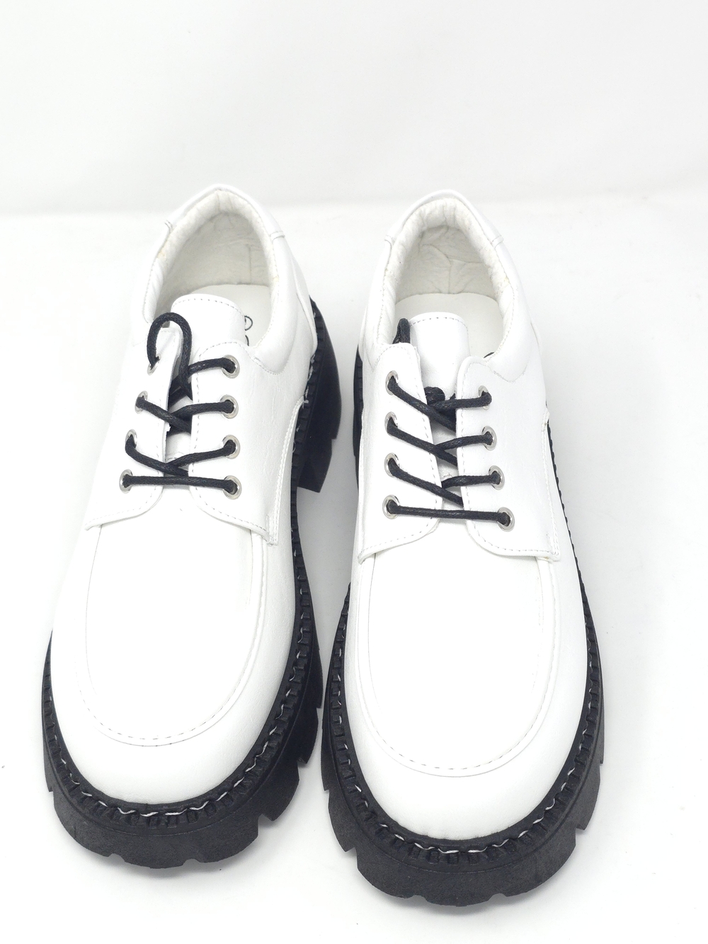 White Patent Brogue Lace up Faux Leather Loafers Chunky Black Lug Sole Oxfords - Picture 9 of 9